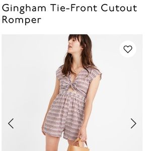 NWT madewell Gingham Tie-Front Cutout Romper
